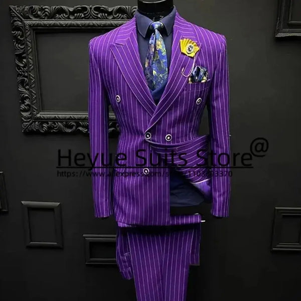 Elegant Stripe Wedding Suits For Men Formal Tuxedos Slim Fit